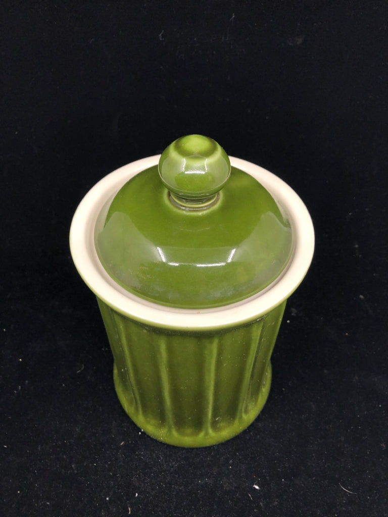 GREEN RIBBED WILLIAM SONOMA CANISTER W LID.