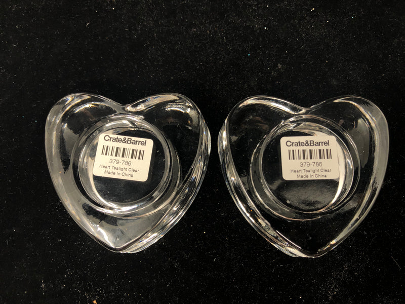 2 HEART CRATE AND BARREL TEALIGHT HOLDER.