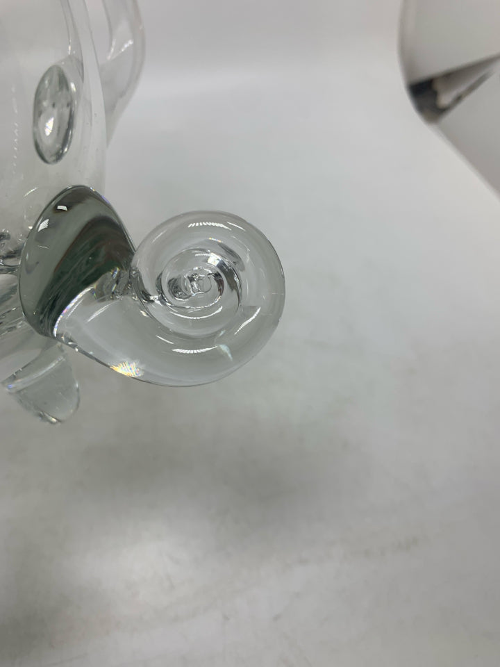 SWIRL FOOTED BLOWN GLASS PITCHER W/ ICE LIP.