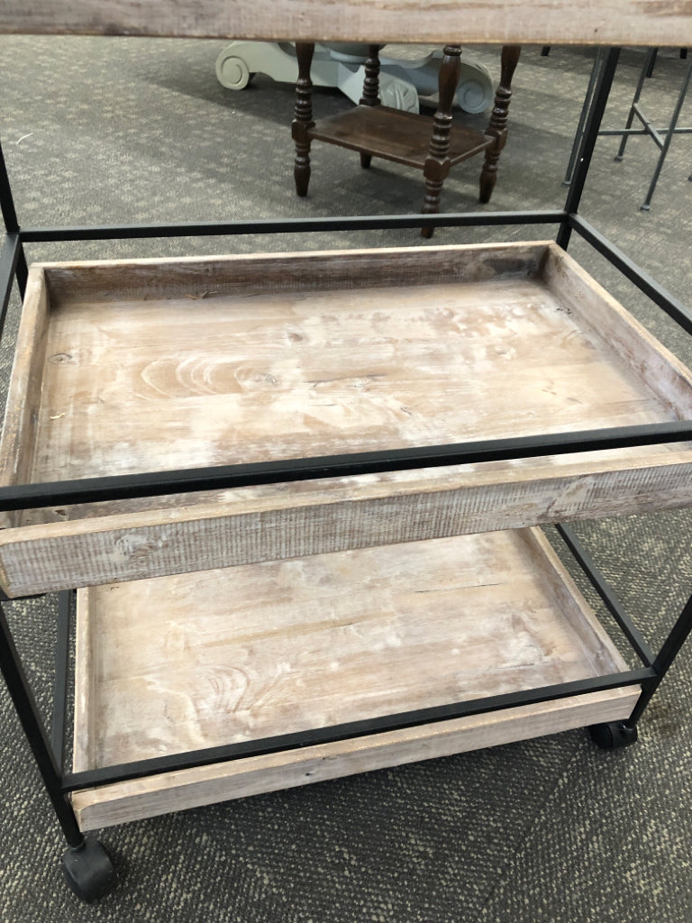 RUSTIC WOODEN BAR CART.