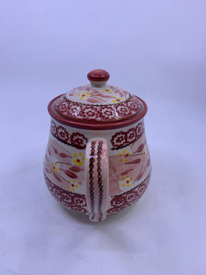 PINK/WHITE LEAF DESIGN TEAPOT.