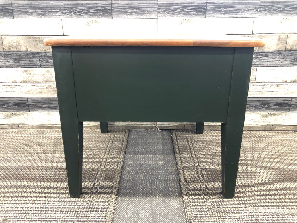 END TABLE GREEN BOTTOM -WOOD TOP, 3 DRAWERS.