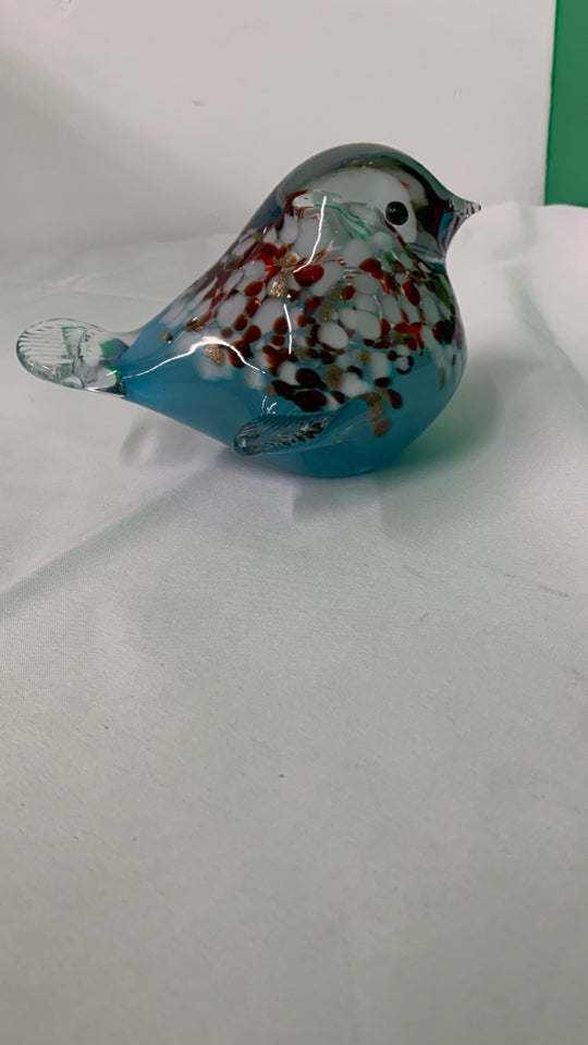 LIGHT BLUE AND RED GLASS BIRD.