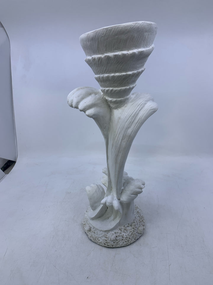 WHITE MATTE RESIN ABSTRACT PILLAR CANDLE HOLDER.