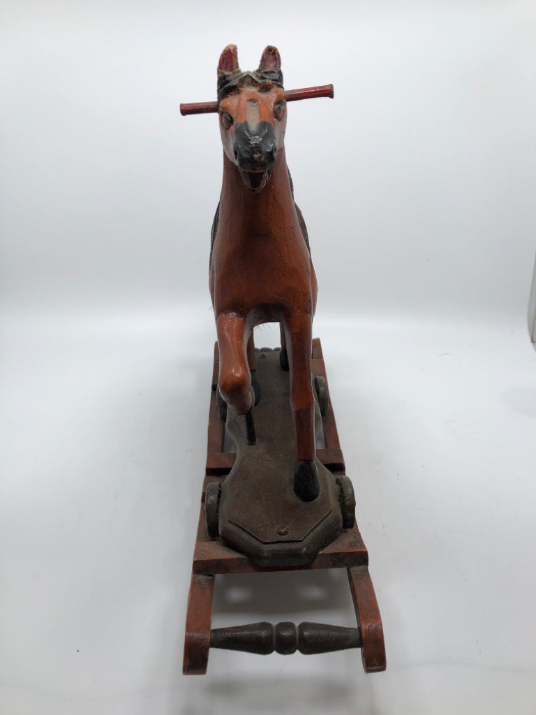 VTG STYLE WOODEN ROCKING HORSE DECOR.