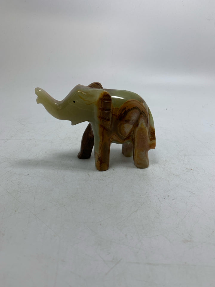 MULTI COLORED STONE ELEPHANT FIGURINE.