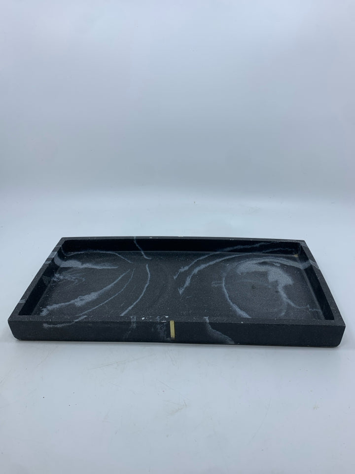 BLACK MARBLE TRAY W/GOLD ACCENTS.