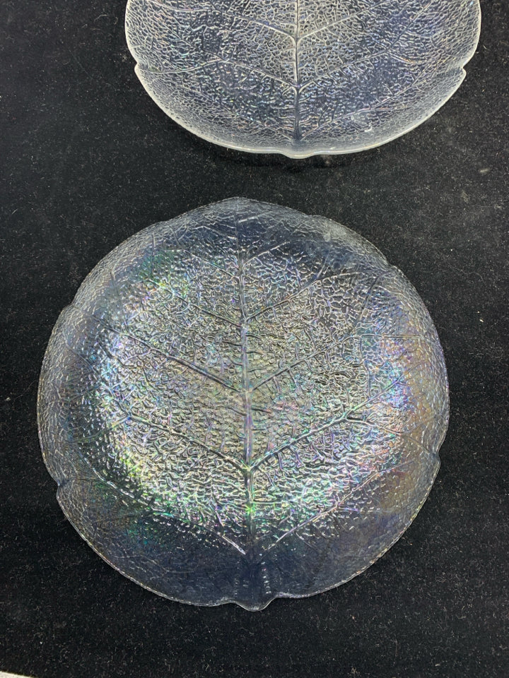 4 GLASS TEXTURED LEAF PLATES.