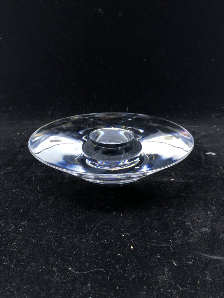 LARGE HEAVY GLASS TEA LIGHT HOLDER.