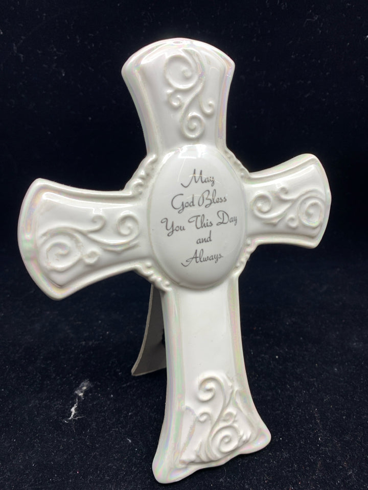 MAY GOD BLESS YOU CERAMIC CROSS.