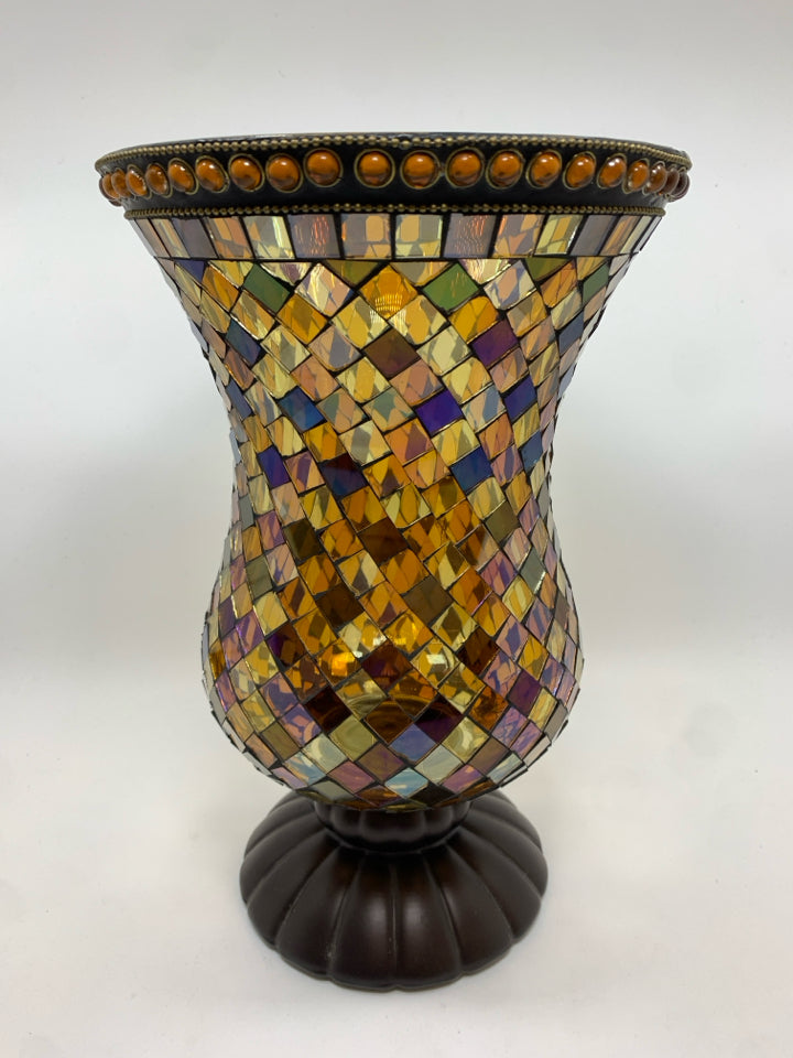 MOSAIC DESIGN HURRICANE CANDLE HOLDER.