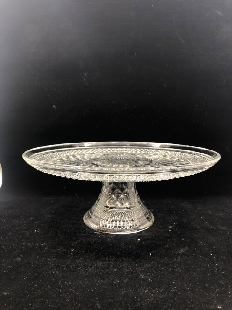 CUT GLASS FOOTED CAKE STAND.