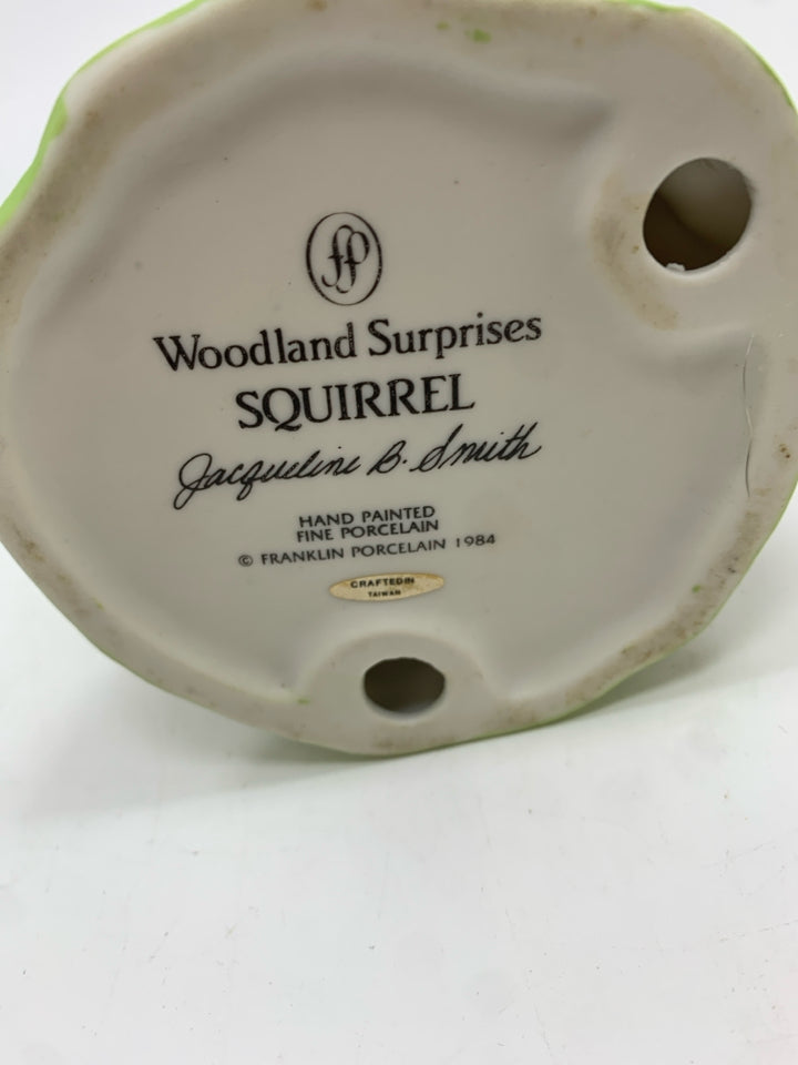 2PC WOODLAND SURPRISES SQUIRREL FRANKLIN PORCELAIN FIGURINE W/CARD.