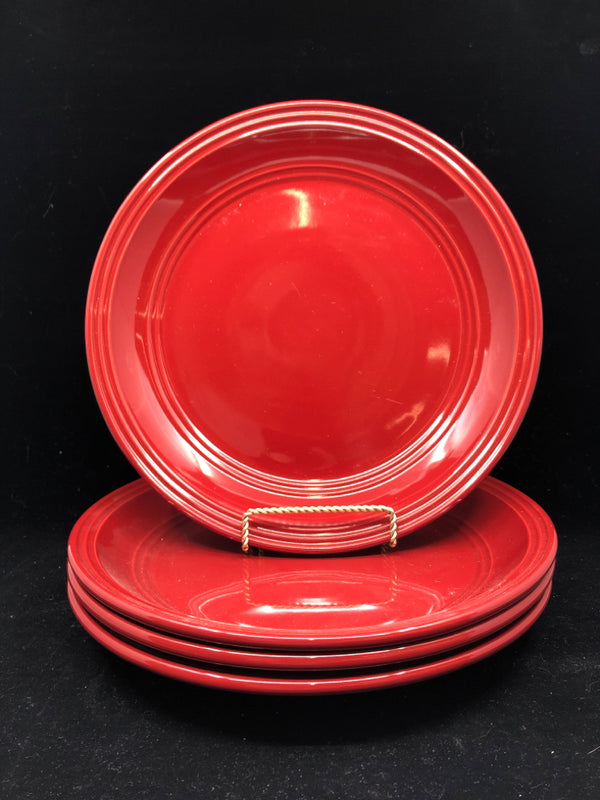 4 HEAVY RED DINNER PLATES.