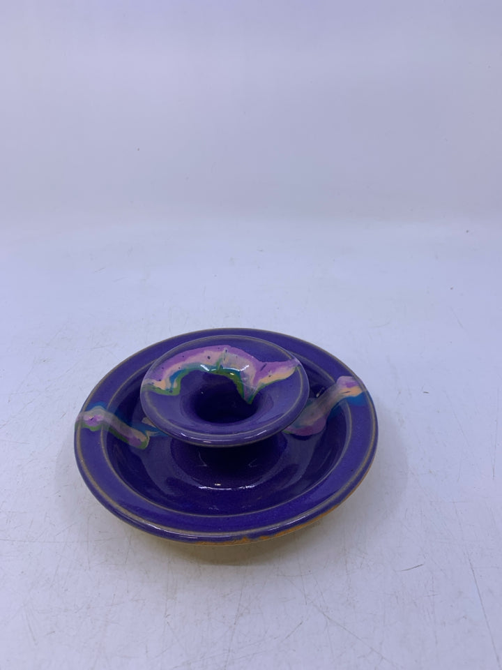 PURPLE POTTERY TAPERED W/ COLORFUL LINE.