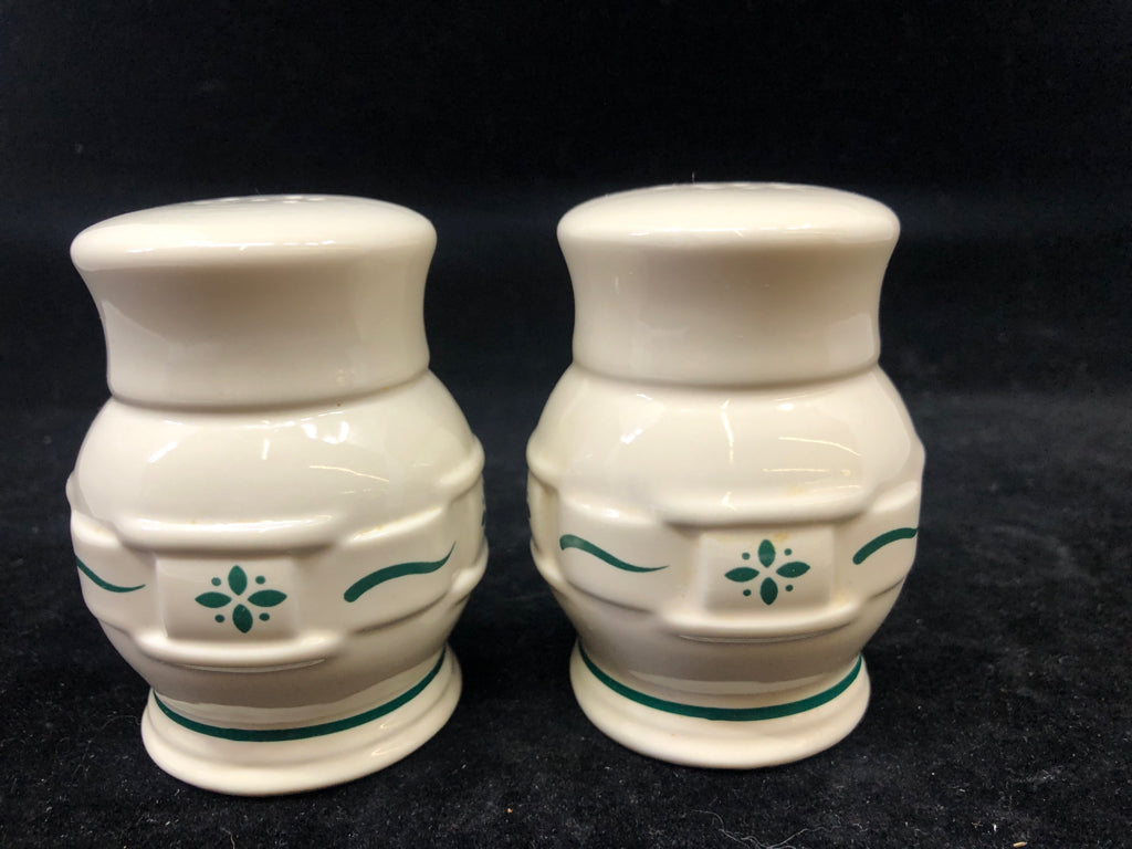 LONGABERGER S/P SHAKERS WOVEN DESIGN GREEN DETAILS.