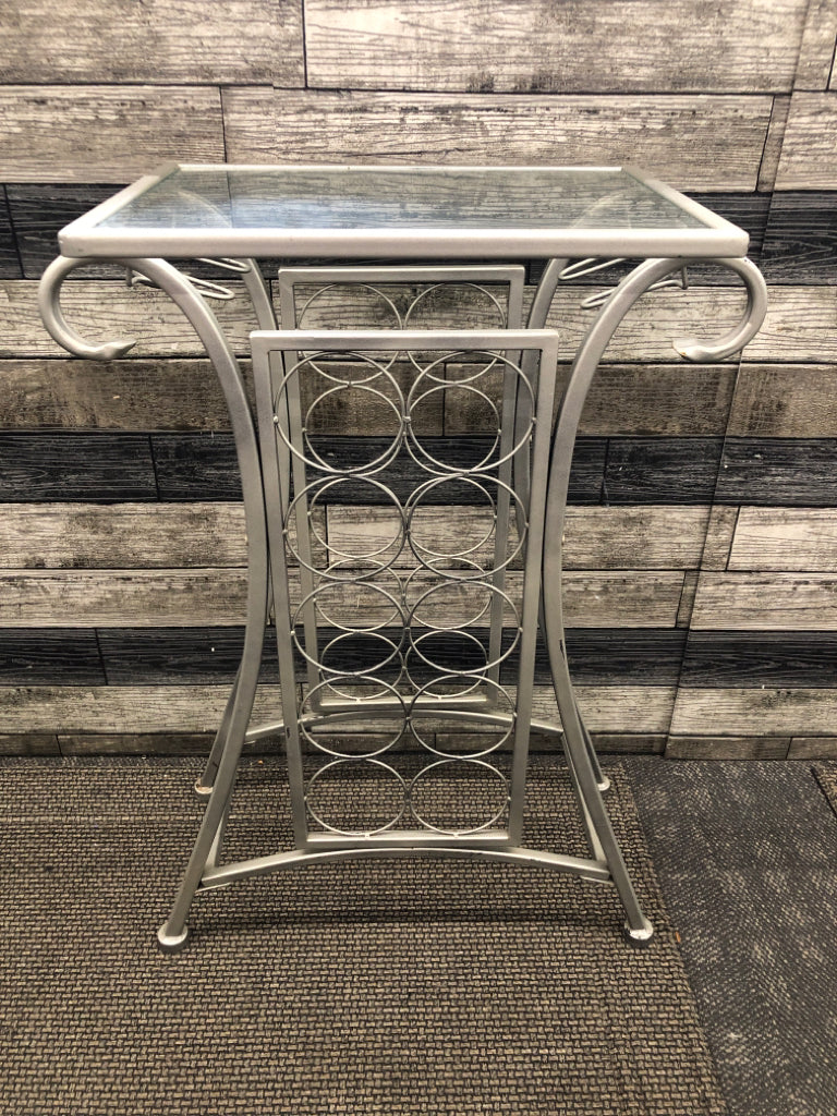 SILVER GLASS TOP WINE RACK.