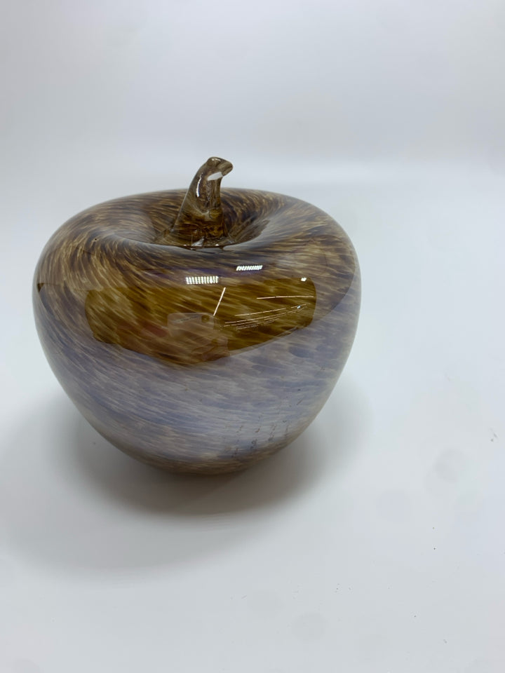 BROWN SPECKLED BLOWN GLASS APPLE PAPERWEIGHT.