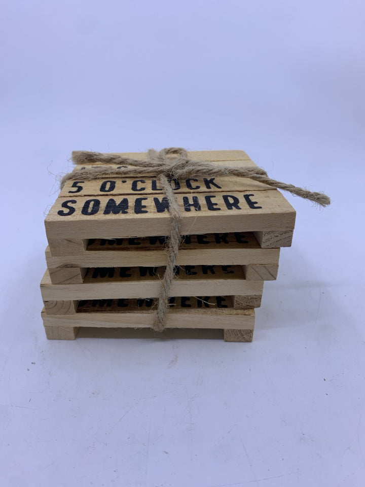 4 -5 O'CLOCK SOMEWHERE COASTERS WOOD PALLET LOOK PRINTED.