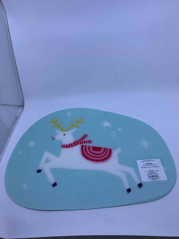 4 TEAL REINDEER PLACE MATS.