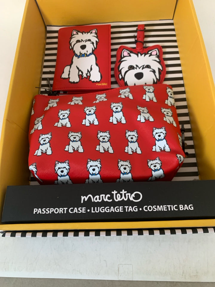 Marc Tetro Passport Case/Luggage Tag/Cosmetic Bag Set- New
