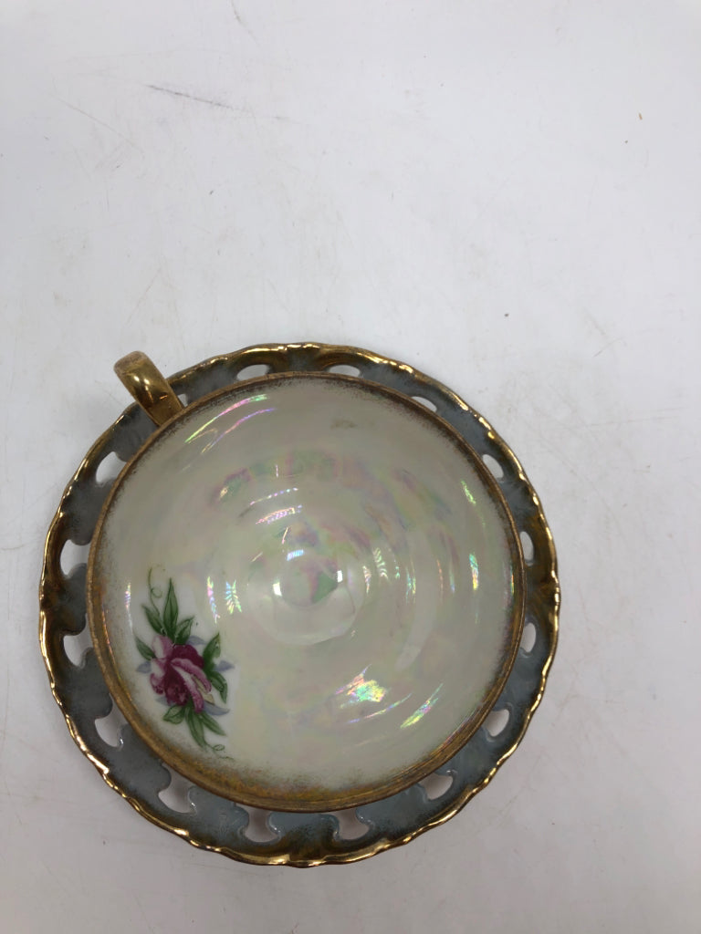 VTG DELCORONADO GOLD DETAILED FLORAL CUP/SAUCER.