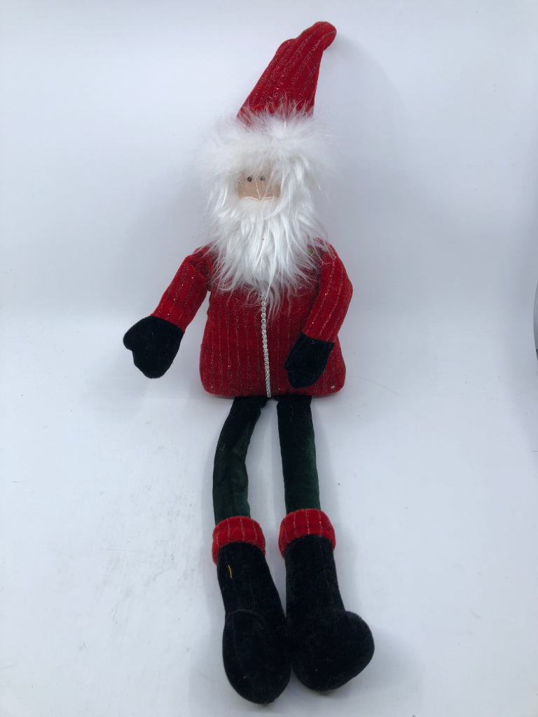 FABRIC DANGLE LEGS SANTA W BEADED BUTTON FRONT.