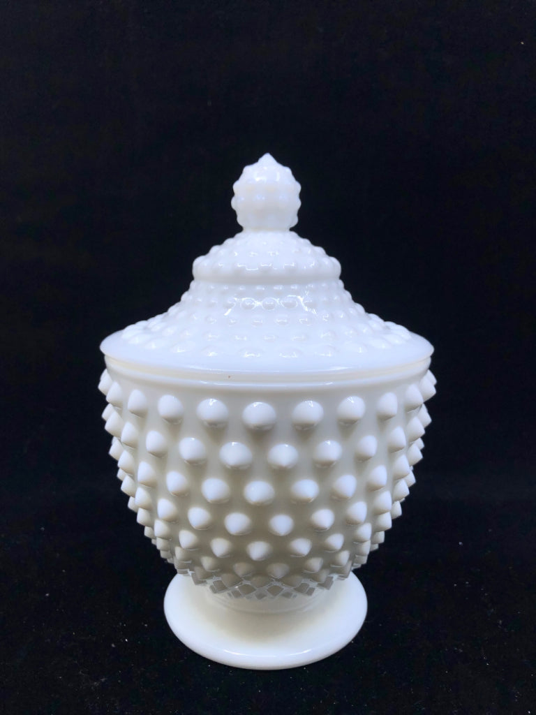 VTG FENTON HOBNAIL FOOTED CANDY DISH.