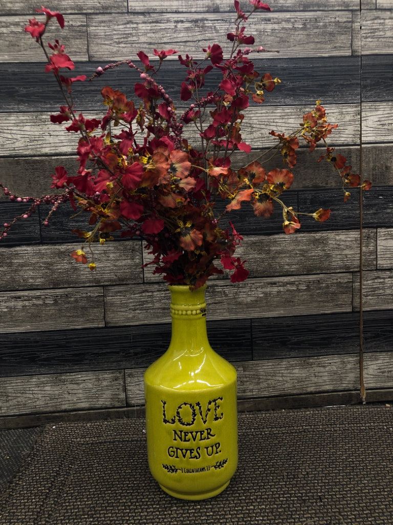 LOVE NEVER VASE + FAUX RED FLORAL.