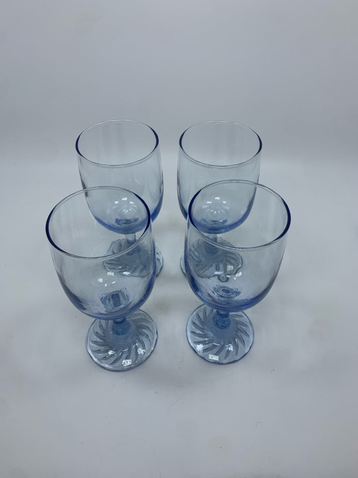 4 BLUE GLASS GOBLETS.