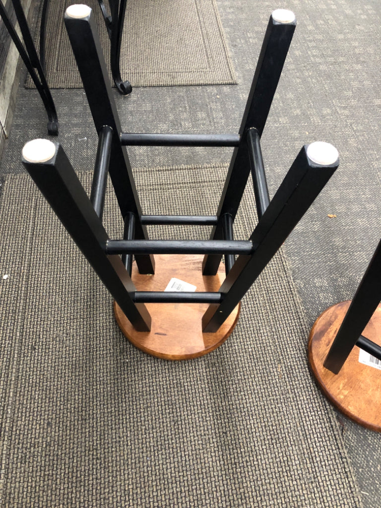 2 BLACK/DARK WOOD STOOLS.