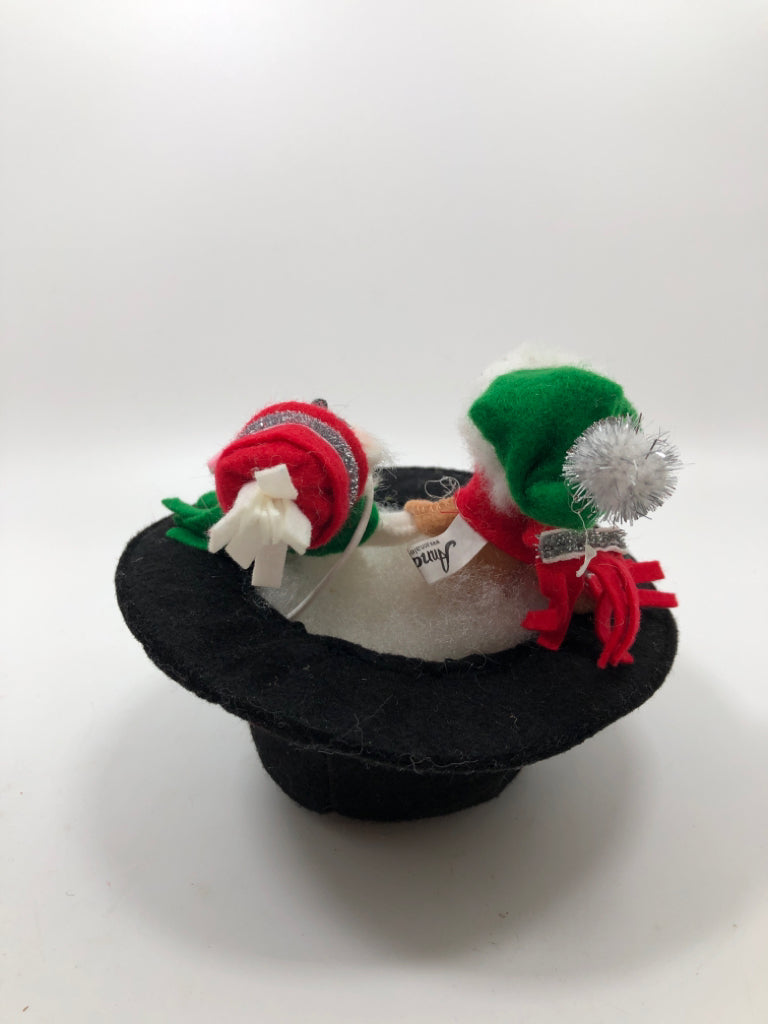 ANNALEE 2 SMALL MICE IN UPSIDE DOWN HAT.