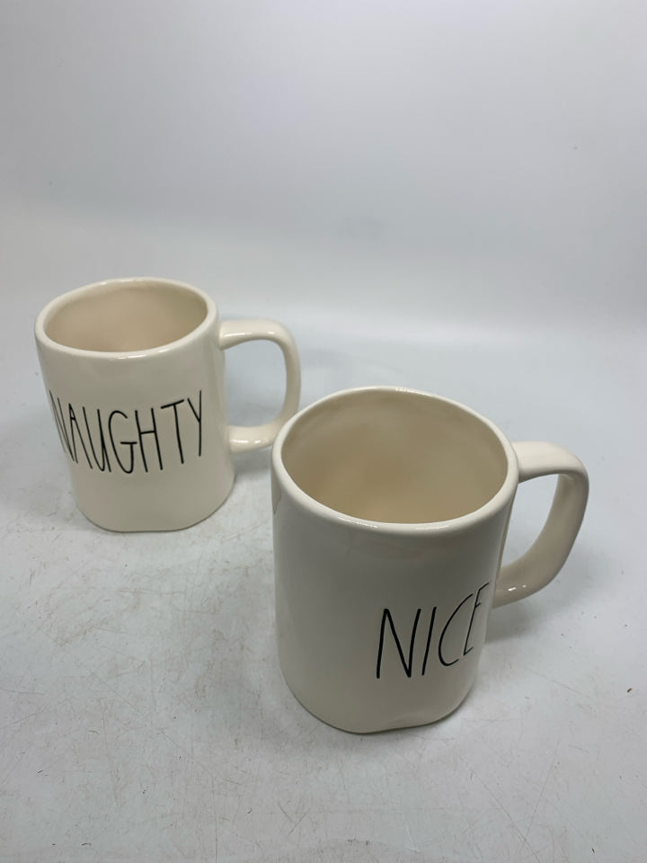 2 RAE DUNN NAUGHTY/NICE MUGS.