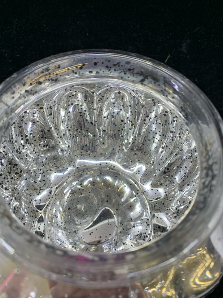 SILVER MERCURY GLASS PUMPKIN VASE/ CANDLE HOLDER.