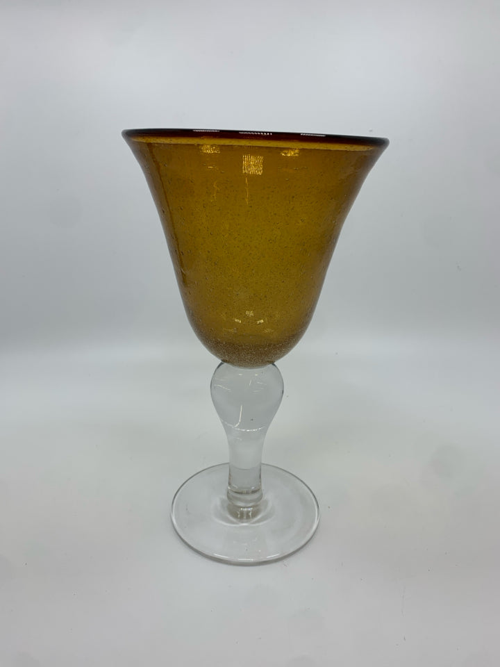 6 PC AMBER GLASS GOBLET SET.
