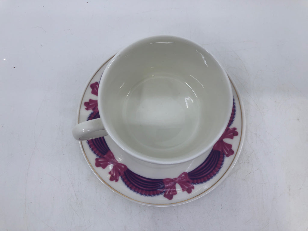 TELEFLORA TEACUP/SAUCER PURPLE CAROUSEL HORSE.
