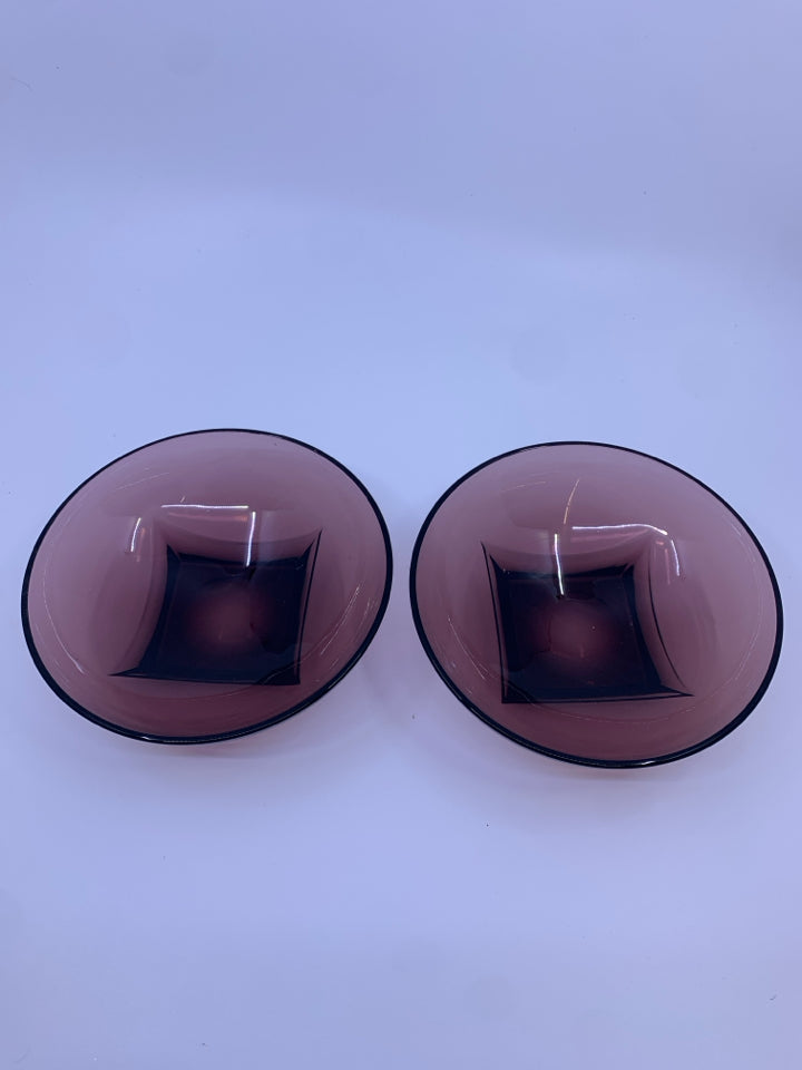 2 FOOTED PURPLE GLASS BOWLS.