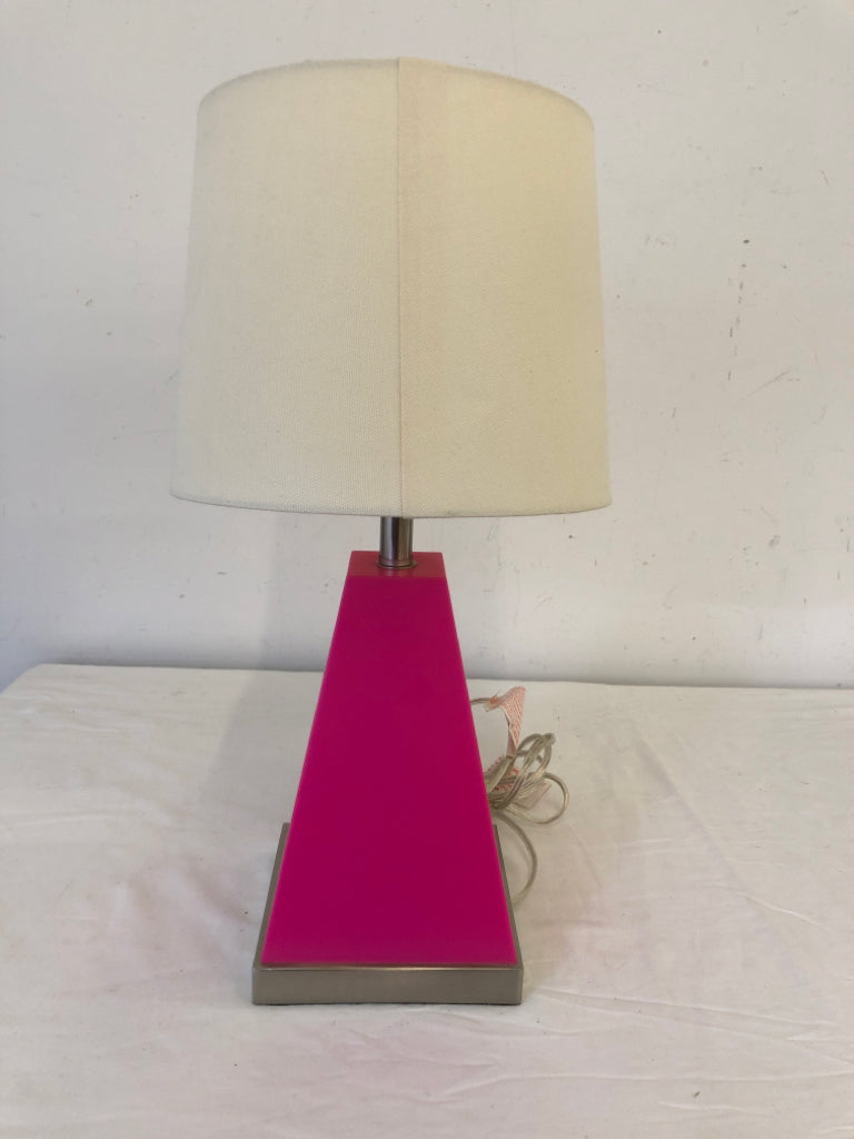 PINK LAMP W/CREAM SHADE.