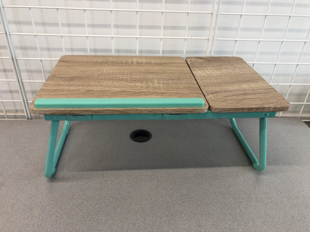 ADJUSTABLE TEAL BASE LAP DESK.