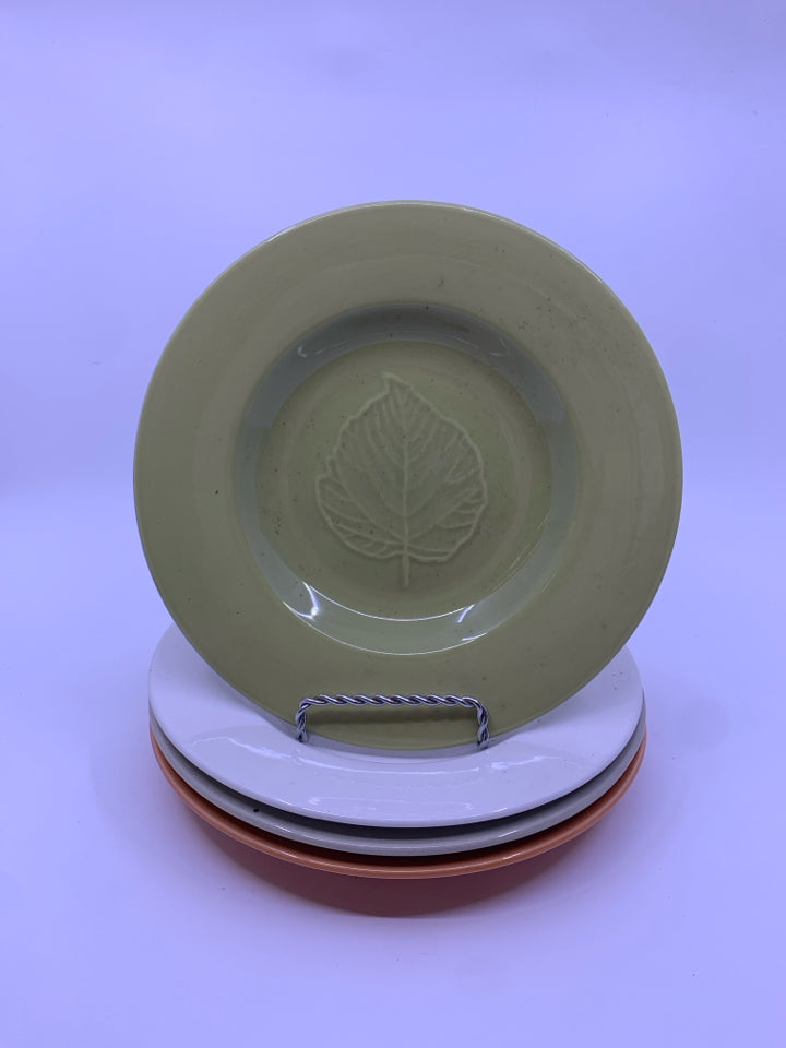 4 COLORFUL LEAF EMBOSSED PLATES.