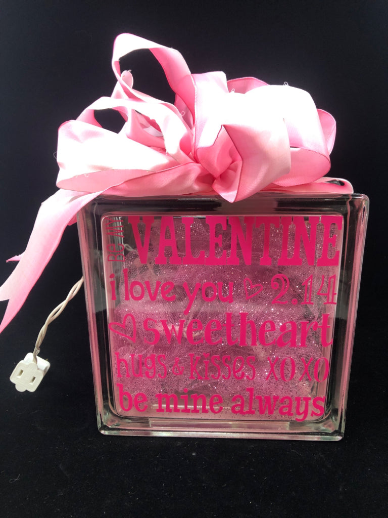VALENTINE GLASS BLOCK LIGHT UP SIGN.