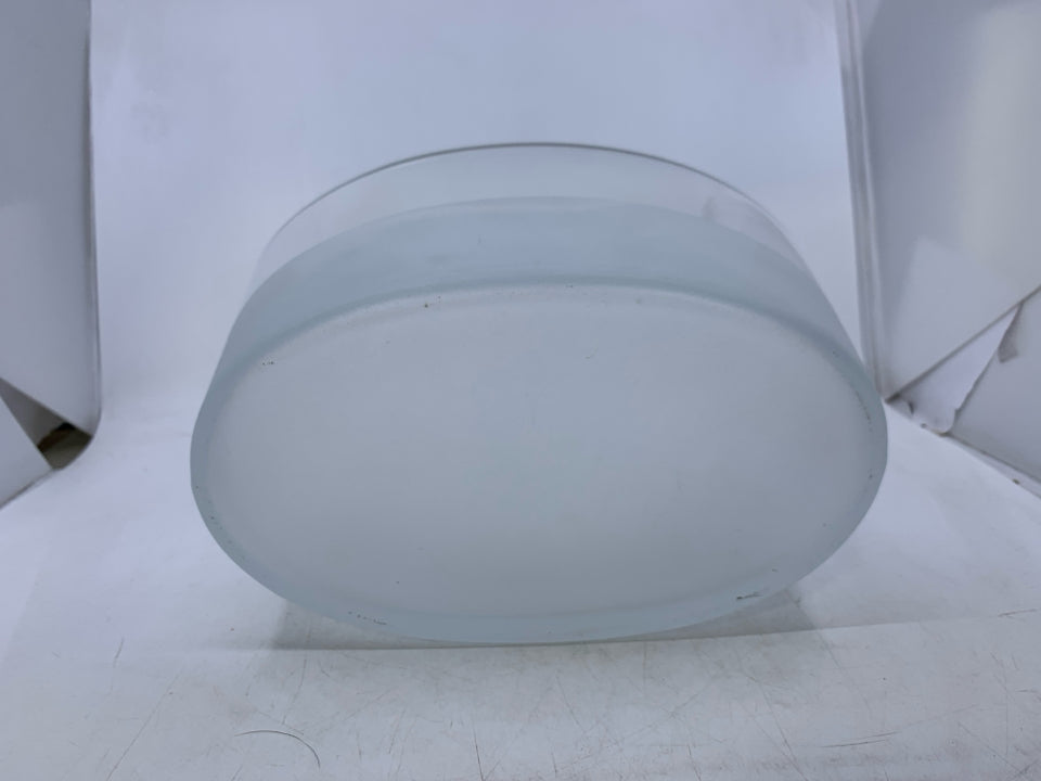 THICK HEAVY GLASS OVAL W/ FROSTED BOTTOM.