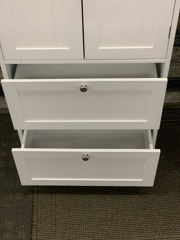 WHITE CABINET WITH 2 DRAWERS.
