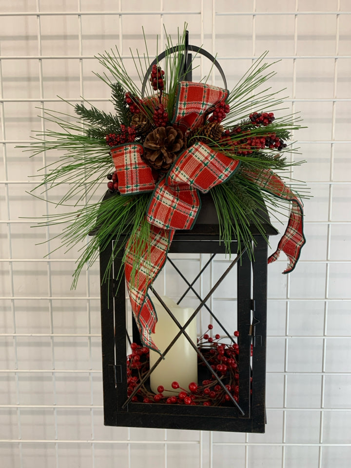 JUMBO LED CANDLE LANTERN W/BOW.