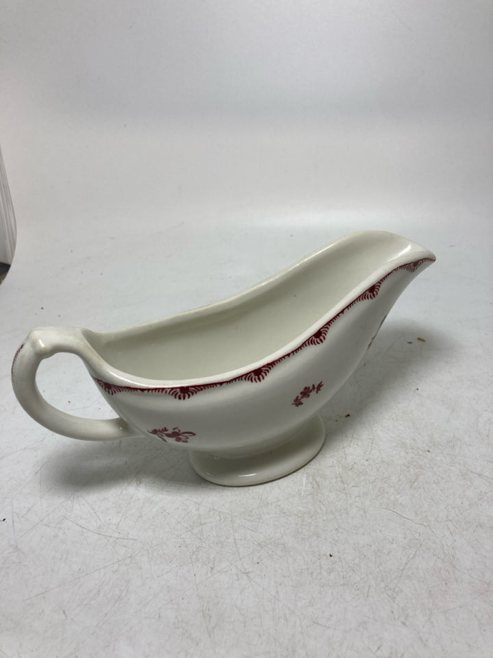 VTG WALKER CHINA W/ RED FLORAL DETAIL GRAVY BOAT.