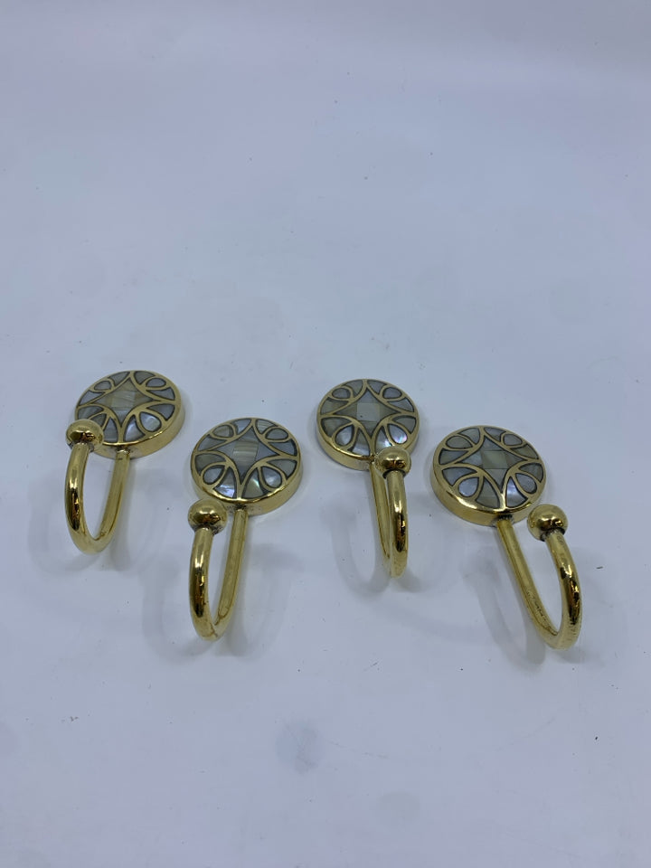 4PC GOLD & MARBLE WALL-HOOKS.