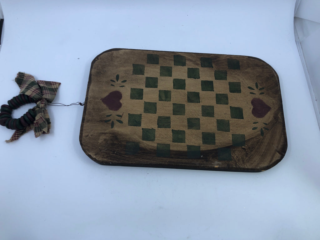 PRIMITIVE GREEN DECORATIVE CHECKER BOARD.