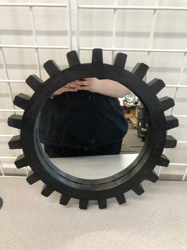 3PC WOOD COG WHEEL WALL MIRRORS.