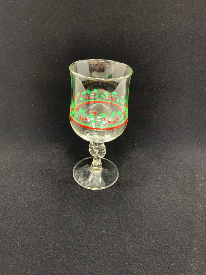 4 HOLLY GOBLETS W/GLASS BOW.