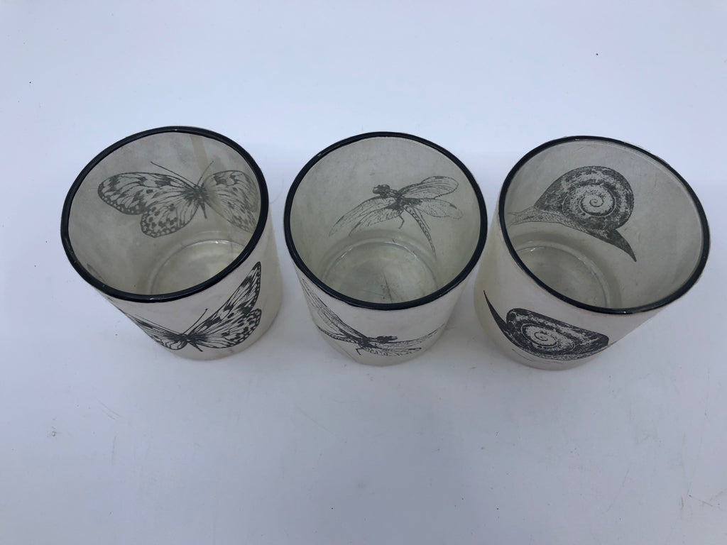 3 PAPER WRAPPED TEA LIGHT HOLDERS W/ INSECTS YANKEE CANDLE.